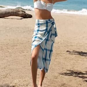 Anthropologie Maeve Asymmetric Wrap Skirt Blue Motif Size 0